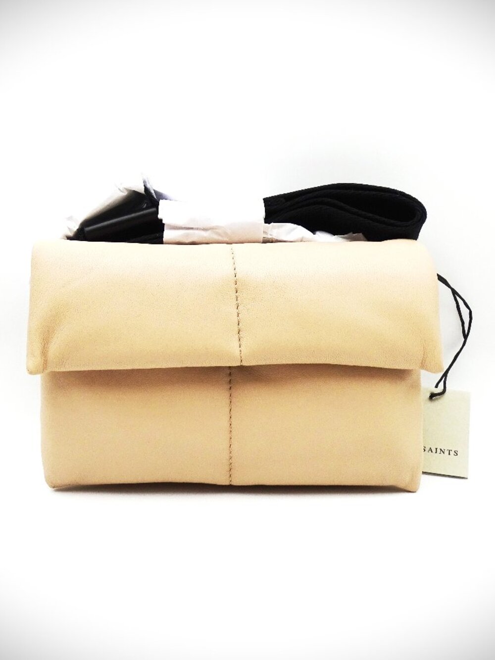 ALL SAINTS Ezra Mink Brown Super Soft Leather Quilted Crossbody Bag